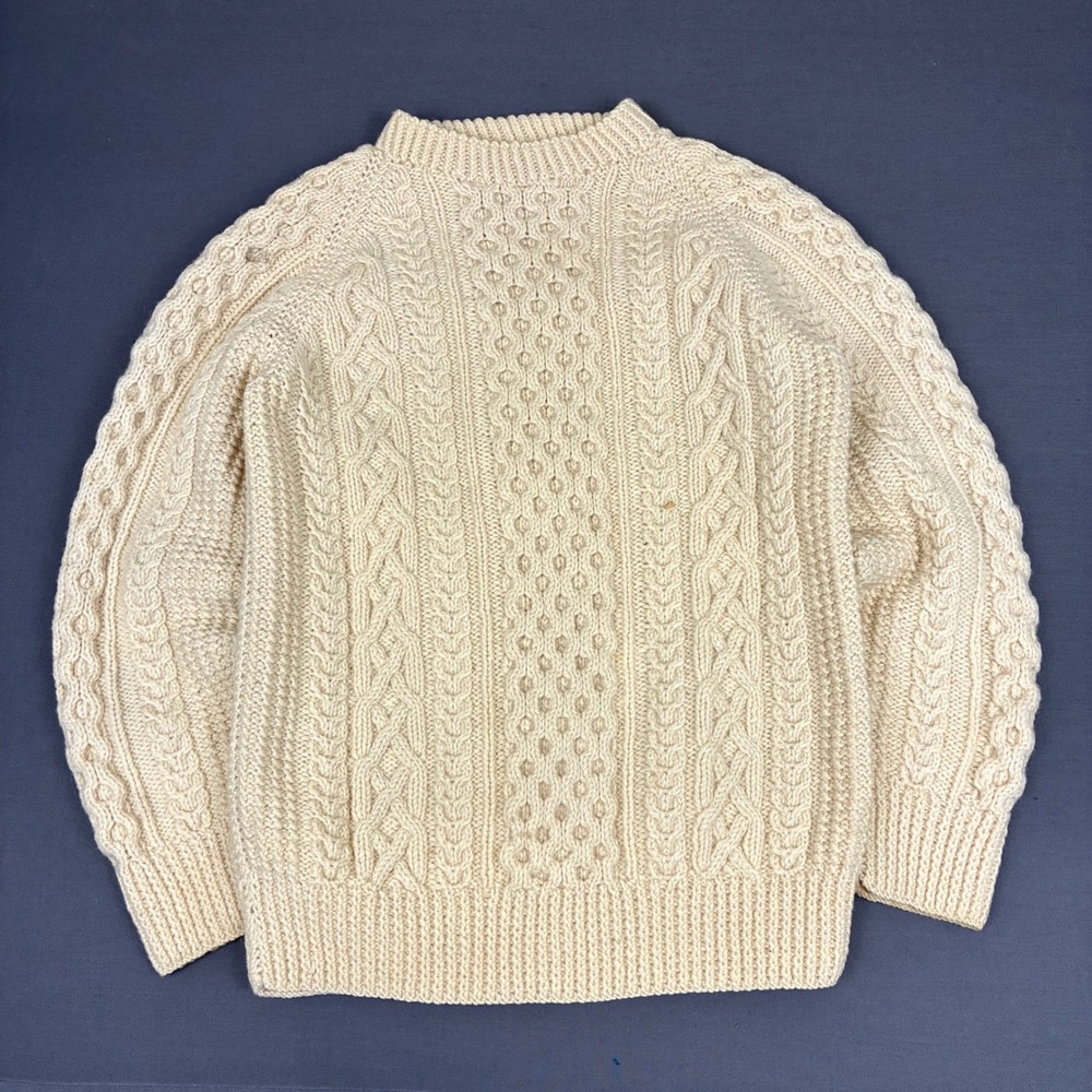 VTG 80s 90s House Of Ireland Wool Fisherman Cable Knit Cream Sweater Mens Medium